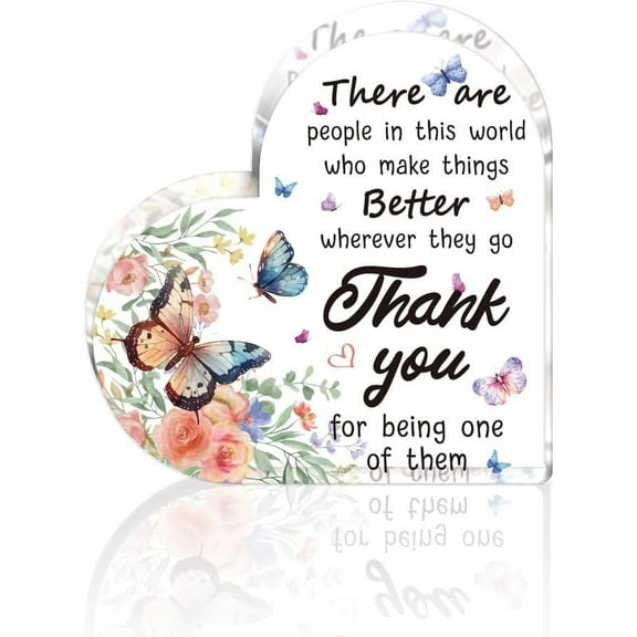 Hearts Acrylic Plaques Butterfly Flowers Thank You Gift for Women Paperweight for Home Office Table Keepsake Gifts for Female Teacher Colleague Christmas Birthday Thanksgiving Day 5.9in