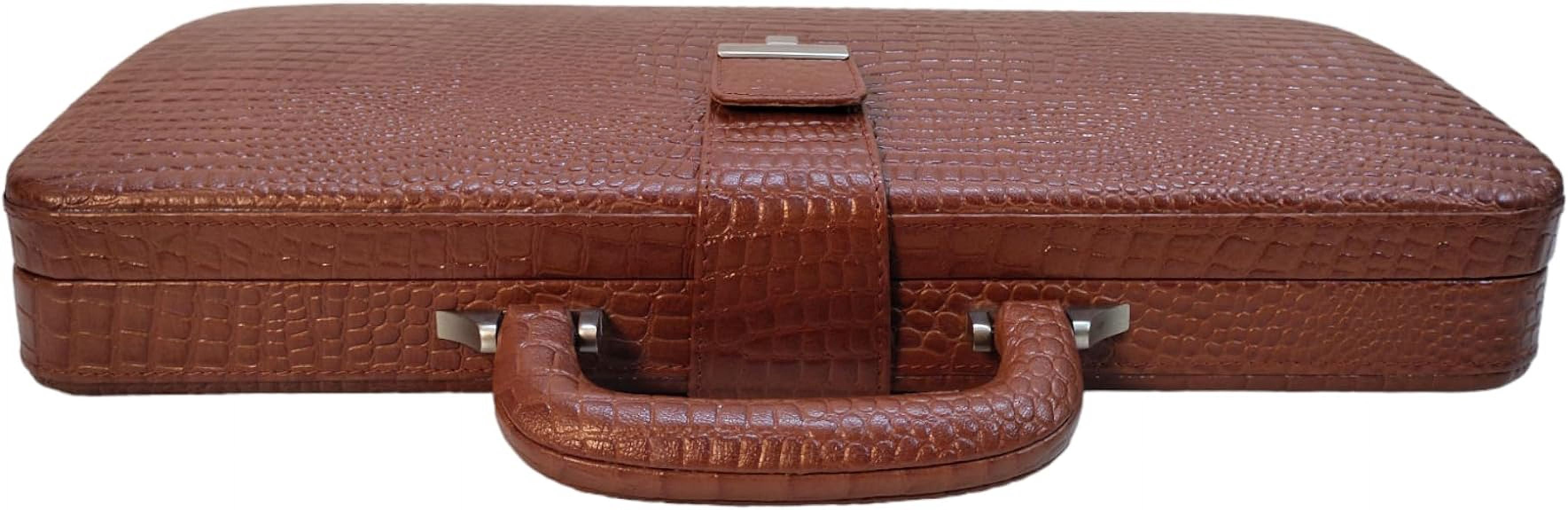 LINDSEY STREET Premium Look Genuine Leather Attache Briefcase for Mens Office Handbag 14 Inch Laptop Case (Tan)