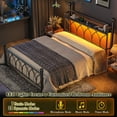 thumbnail image 2 of EnHomee Queen Size Metal Bed Frame with Vintage Headboard & Footboard Metal Platform Bed Frame Queen with LED Lights Bed Frame with Charge Station & Storage, Noise Free, Black, 2 of 10