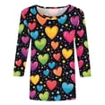 thumbnail image 4 of Yangnuo Womens Fashions Daily Valentine's Day Printed Blouses Tops Women's Casual Print Round Neck Three-Quarter Sleeve T-Shirt Loose Top For, 4 of 5