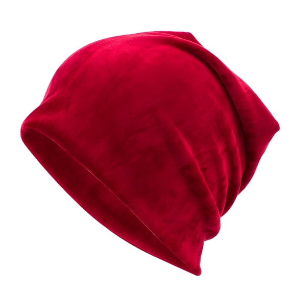 TELOLY 2026 New Women'S Velour Beanie Hat Winter Polyester Soft Warm Slouchy Beanie for Women Ladies Velvet Skullies Hats Dark Red