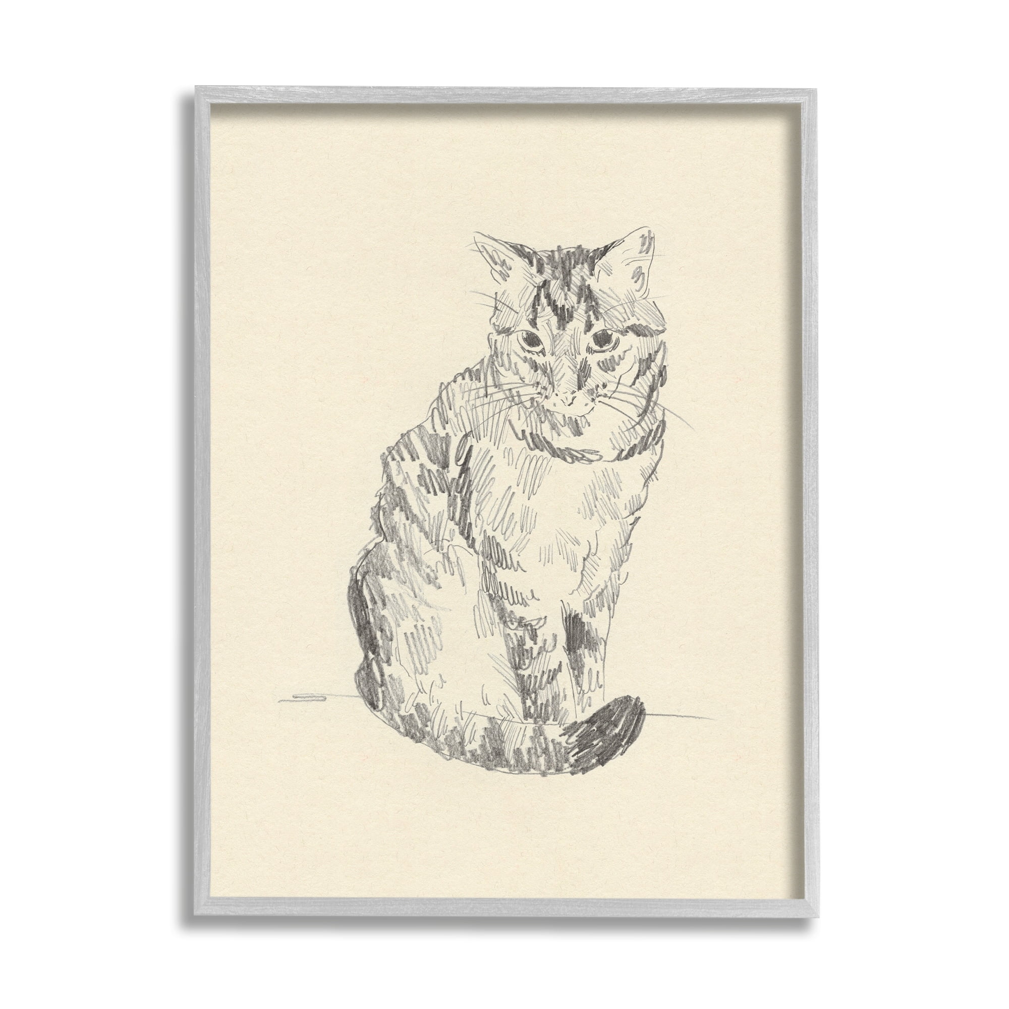 Stupell Industries House Cat Pet Portrait Pencil Sketch Traditional Illustration, 16 x 20, Design by Jacob Green