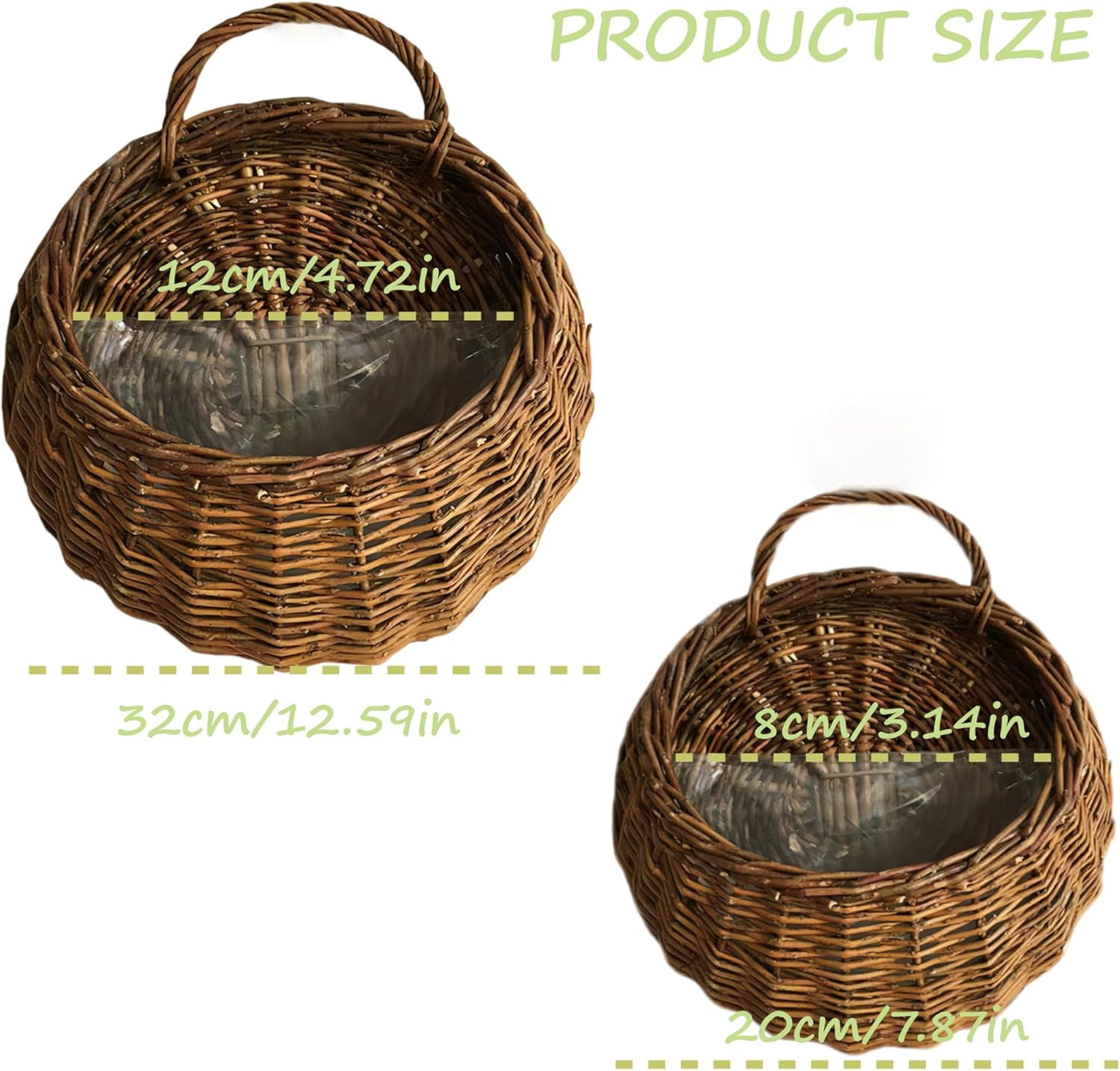Wall Hanging Woven Baskets: Hanging Wall Basket, Hanging Planter, 2Pcs Waterproof Wicker Baskets with Handle, for Flowers Plants Outdoor Front Door Home Garden, Hanging Wicker Basket