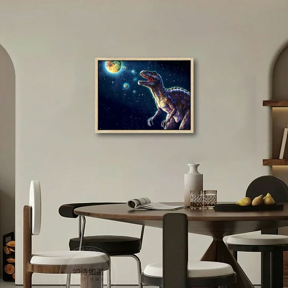 JRXY Dinosaur Decor Wall Art for Boy's Room Dinosaur Pictures Universe Space Decor Canvas Painting Framed Artwork for Living Room Bedroom Picture 2