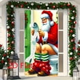 thumbnail image 4 of 2D Flat Santa in Bathroom Checking Gift List Door Banner - 35x71 Inch Polyester Christmas Decoration, Humorous Holiday Design for Outdoor Lawn, Porch & Garden Party Backdrop, No Electricity Needed, 4 of 6