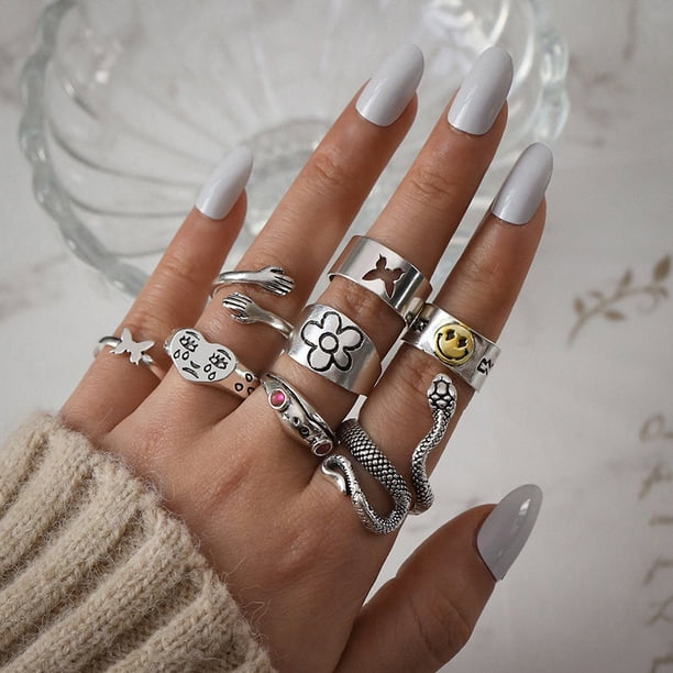 Juego De Anillos De Serpiente De Flores De Moda Para Mujeres , Fiesta , Joyería , Regalos