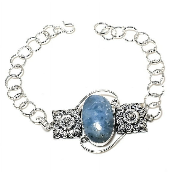 Natural Angelite Stone Gemstone Handmade 925 Sterling Silver Bracelet 7-8"