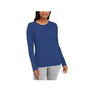 JM Collection Women's Button Cuff Crewneck Sweater Blue Size Large