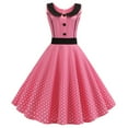 thumbnail image 2 of Jacenvly New Vintage Dresses for Women Fashion Court Contrast High Collar Polka Dotted Large Dress Women Evening Dresses Pink Xxl, 2 of 8