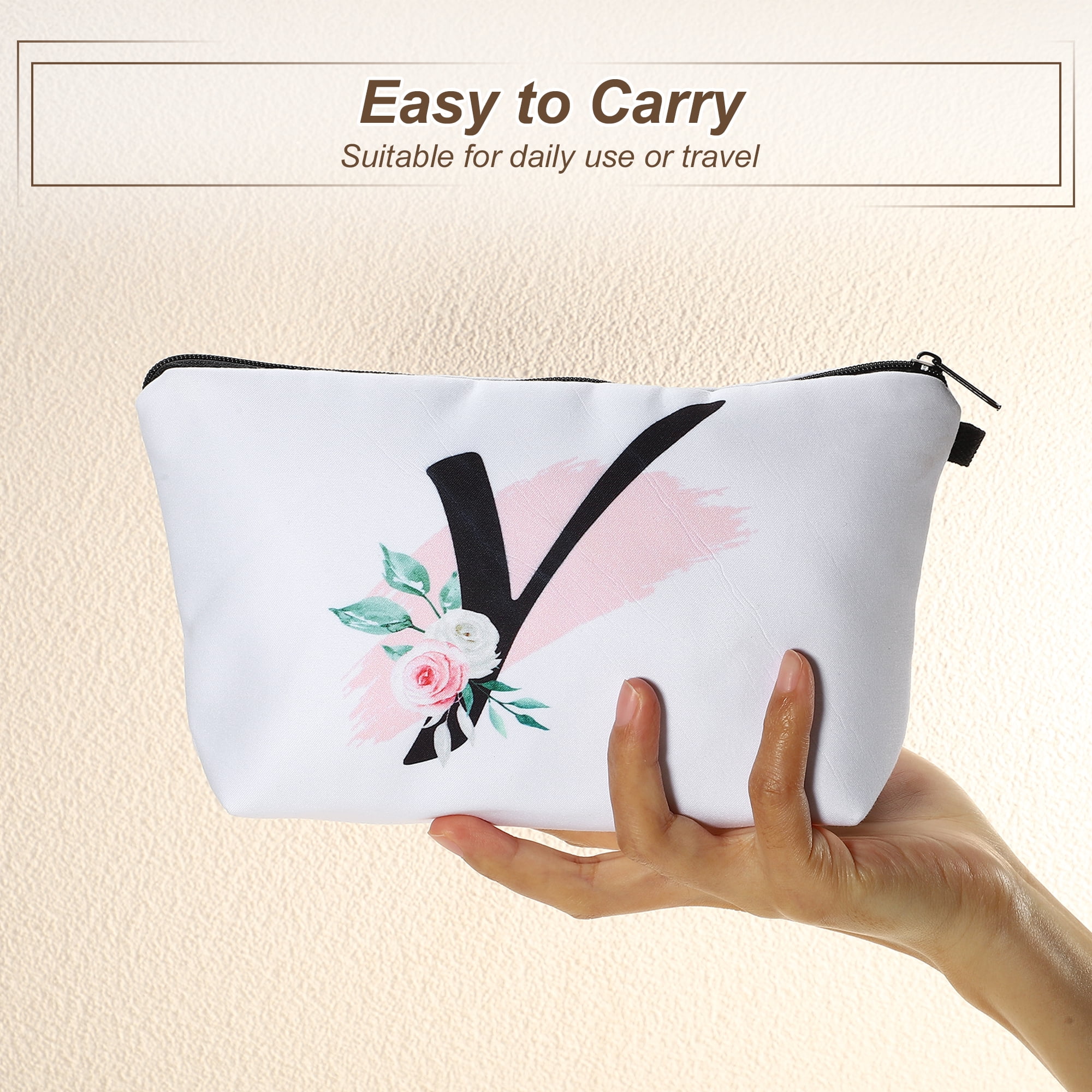 Unique Bargains Personalized Makeup Bag Y Cosmetic Bag Small Monogrammed Purse White