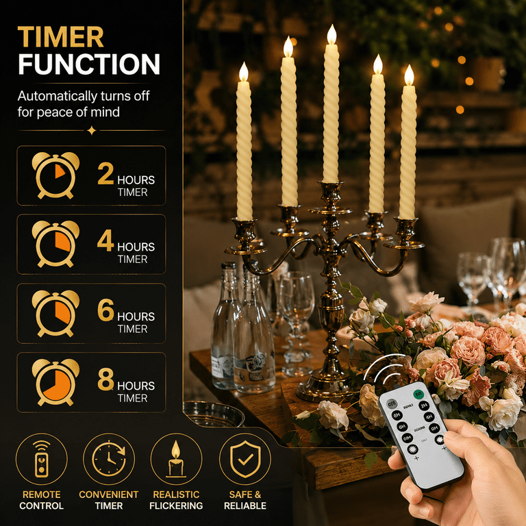 Hidawn 6-Pack Twisted LED Taper Candles with Remote Timer photo 2