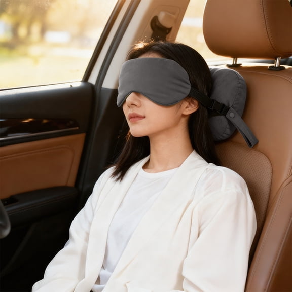 MMJ Travel Pillow 2 in 1 Memory Foam Neck Support U Shape with Eye Mask Shade for Airplane Car Office Nap 9.06x5.31in