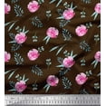 thumbnail image 1 of Soimoi Brown Silk Fabric Flower & Leaves Watercolor Printed Fabric 1 Yard 42 Inch Wide, 1 of 3