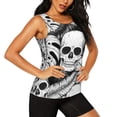 thumbnail image 2 of Xecao Skull and palm leaves print women's scoop neck, loose-fit workout tank tops for the gym., 2 of 9