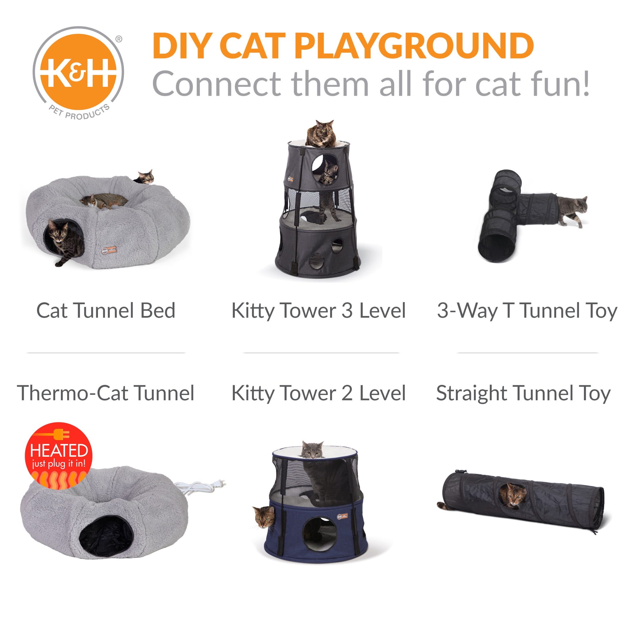 K&H Pet Products Thermo-Kitty Heated Cat Tunnel Bed Gray 28 X 28 X 9 Inches