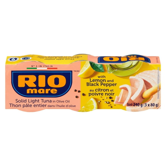 Rio Mare Solid Light Tuna in Olive Oil with Lemon and Pepper, 3 x 80g (240g)