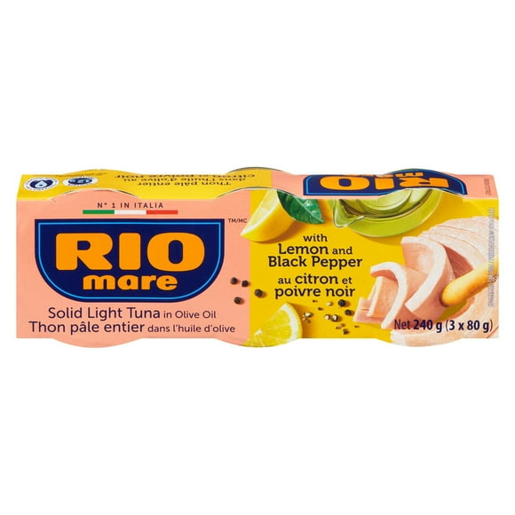 Rio Mare Thon pâle entier dans l’huile d’olive avec citron et poivre 3 x 80 g (240 g)