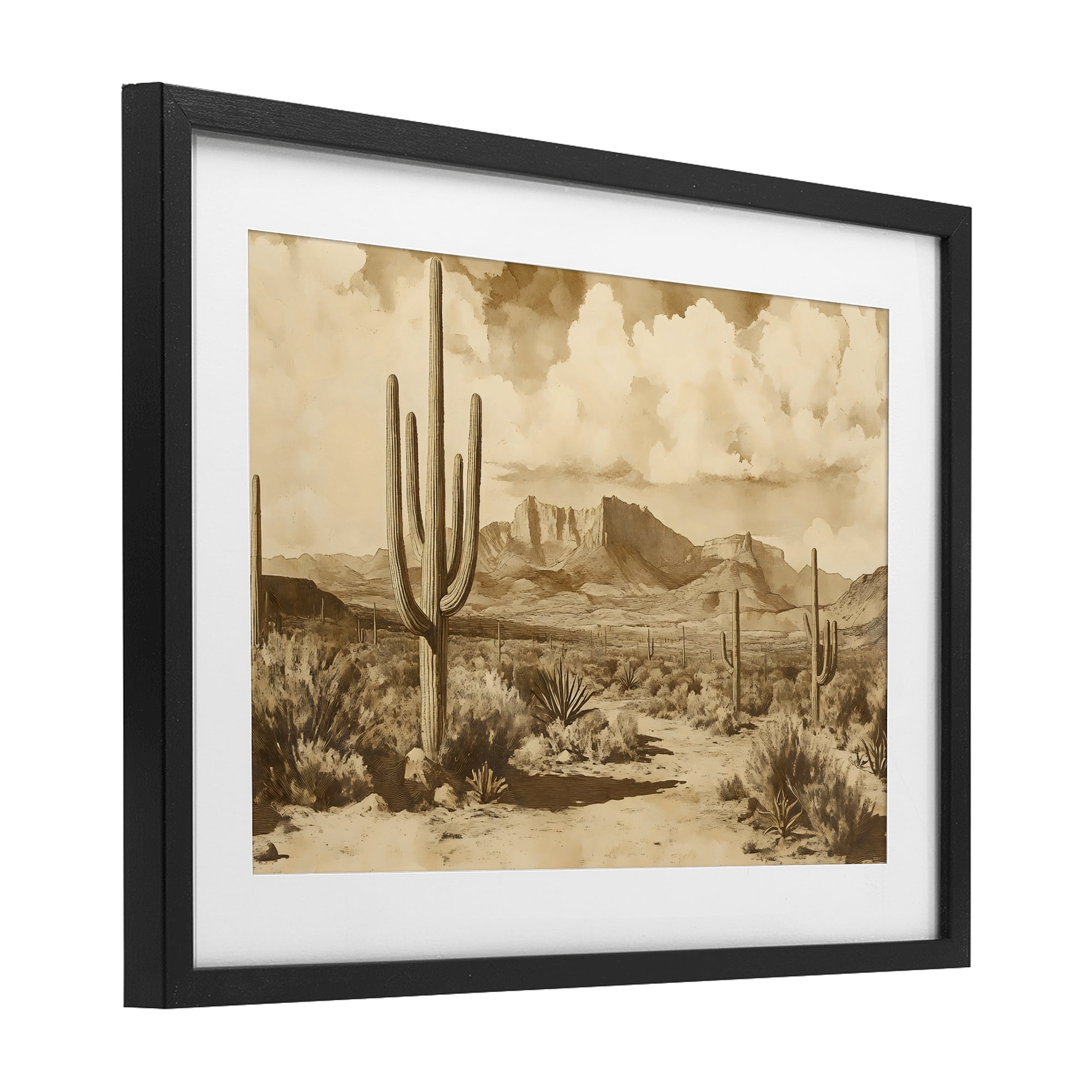 Stupell Industries Vintage Desert Peaks with Saguaro Black Framed Print Under Glass, design by Franklyn Gregory