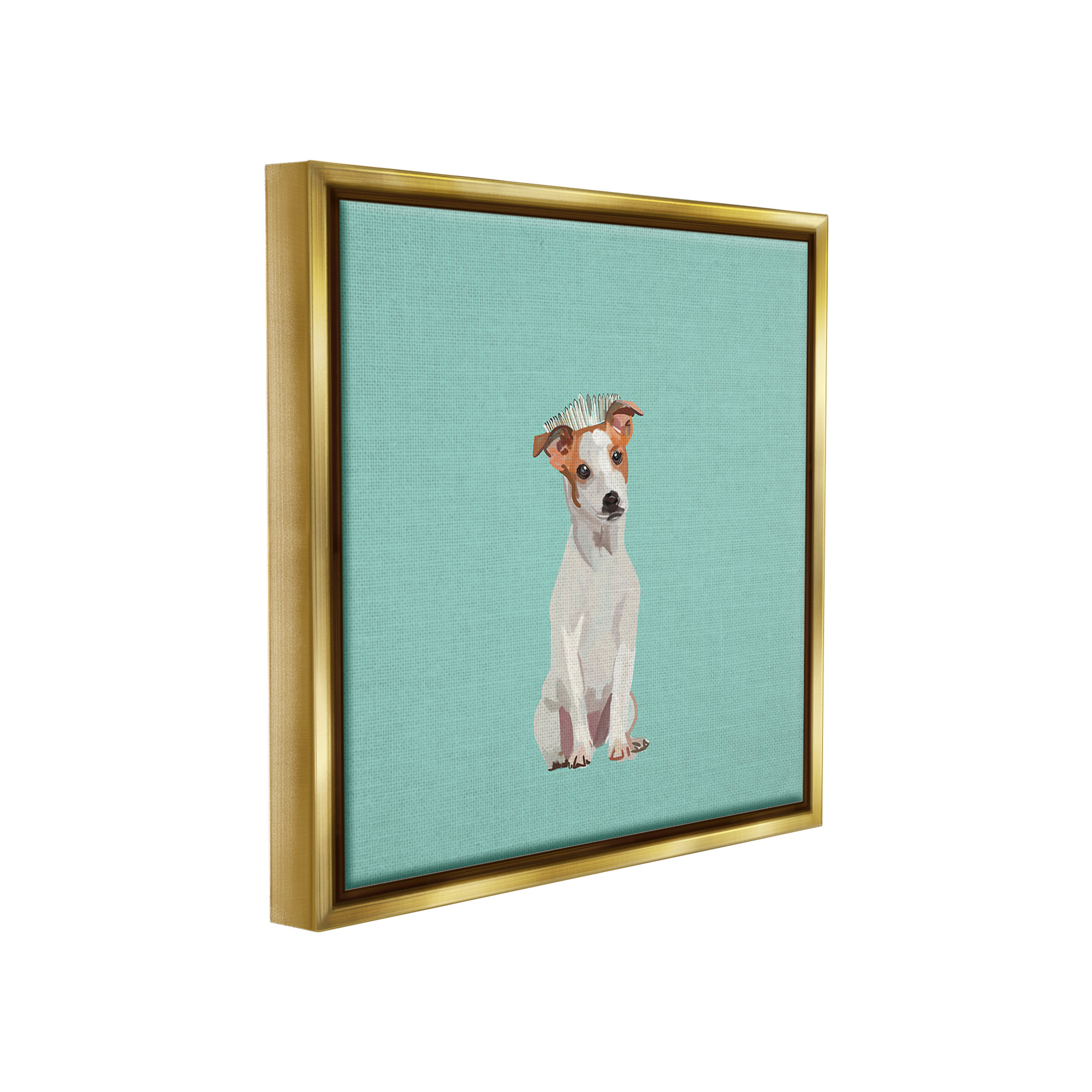Stupell Industries Crowned Dog on Turquoise Animals & Insects Painting Gold Floater Framed Canvas Art Print Wall Art, 18 x 18