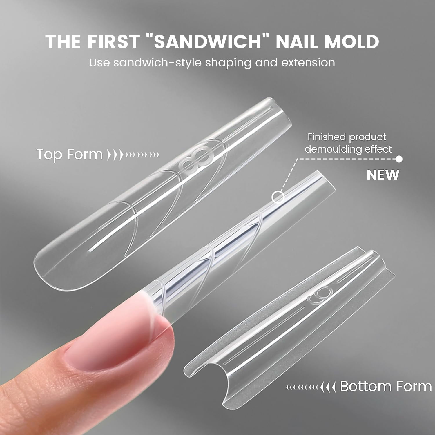 YOKEFELLOW Original Sandwich Nails Dual Forms W558 Short Oval Almond 240Pcs Nail Mold for Quick Nails Extension, No Paper Forms Needed, 15 Sizes Plastic Form, Salon Nail Art Tools