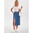 thumbnail image 3 of DARING DIVA Women's Denim Midi Skirt Button Up Slit Jean Skirts X-Large Blue, 3 of 7