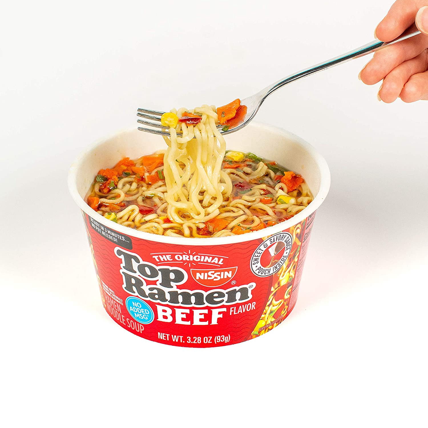 Everyday Necessiteez Nissin Top Ramen Bowl Ramen Noodle Soup, Beef, 3.28 Ounce (Pack of 12)~Includes Essentials Tote Bag & EE Porte Pot