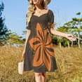 thumbnail image 2 of Retro Orange Tropical Hawaiian Polynesian Flower on Brown Background Sleeveless Dress Women's clothing, 2 of 6