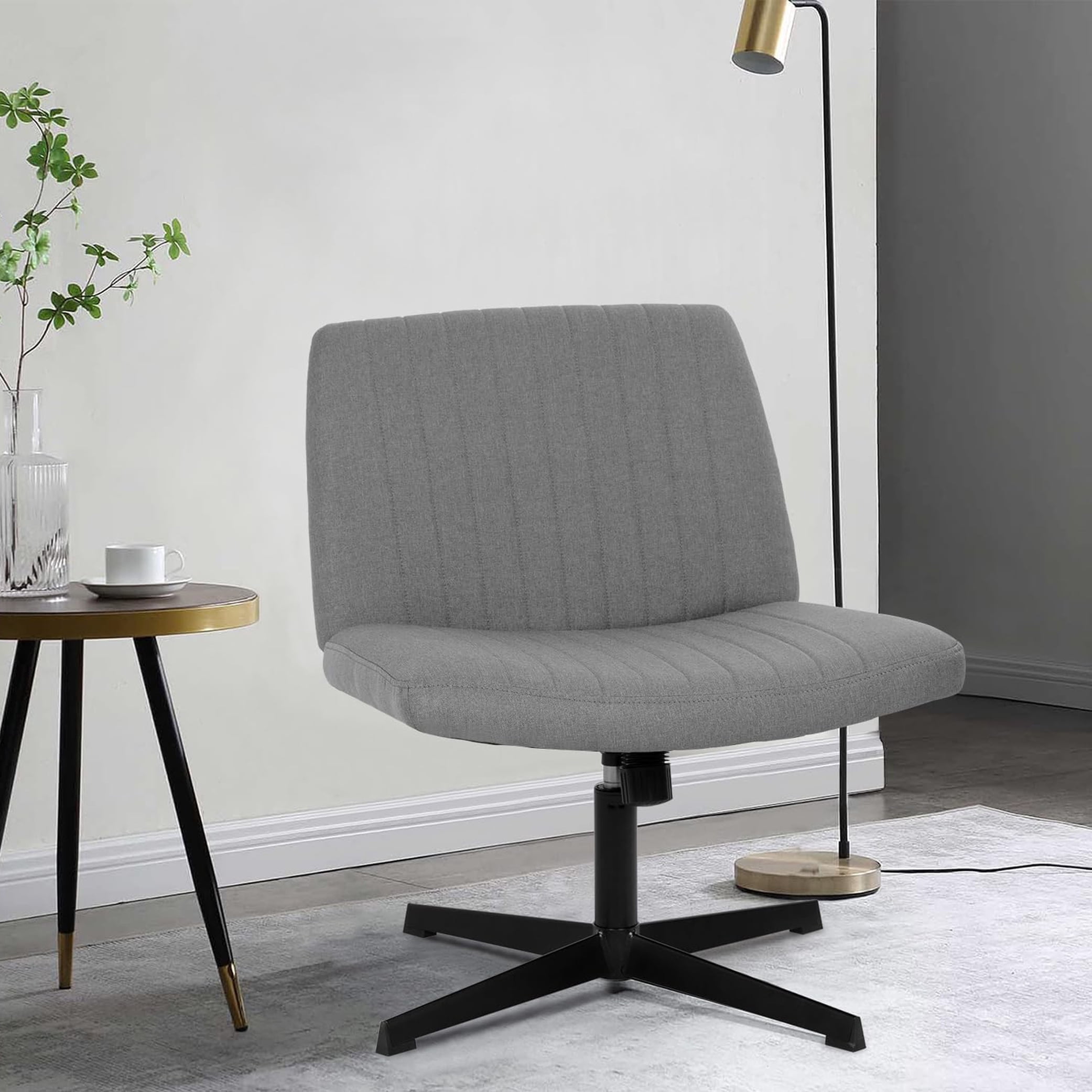 XF XINFENG Criss Cross Task Chair Armless No Wheels Modern Swivel Height Adjustable 250lb Capacity  Ergonomic Desk With Wide Seat Back Computer Vanity Home Office Chairs, Grey