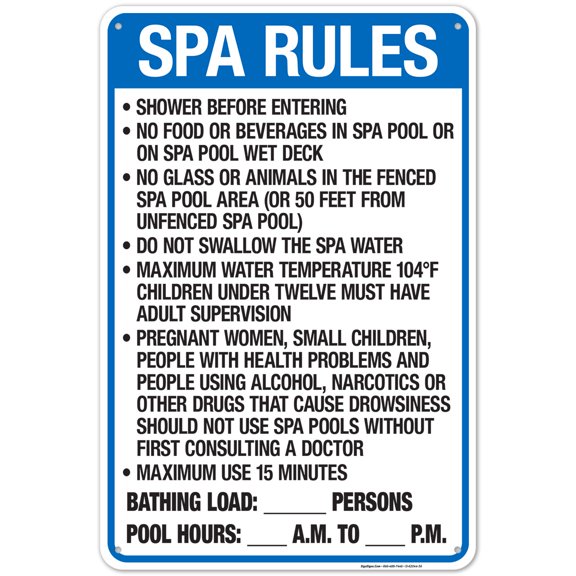 Florida Spa Rules Sign, Complies With State Of Florida Pool Safety Code,