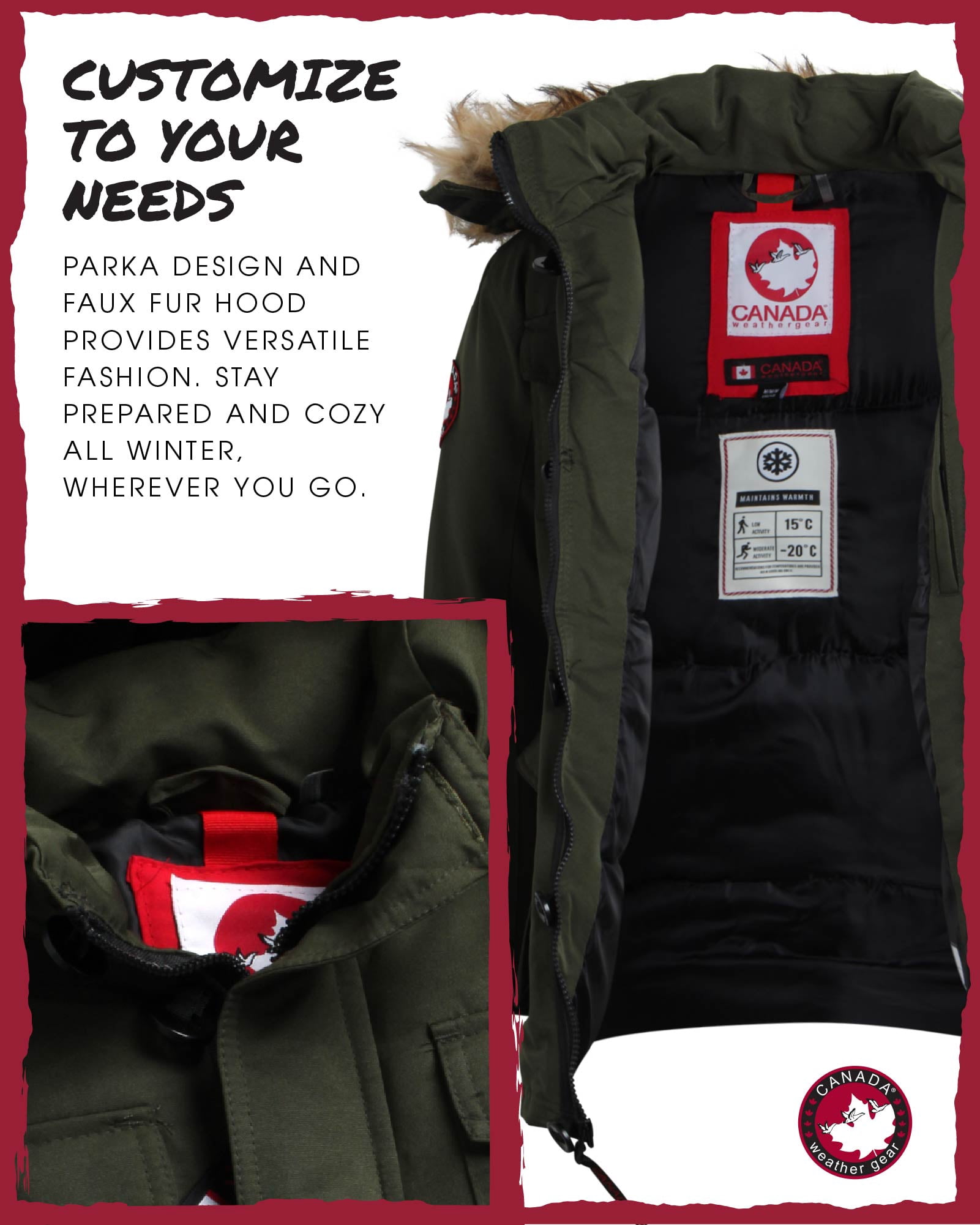 CANADA WEATHER GEAR Boys' Winter Jacket - Heavyweight Teflon Canvas Parka Coat (Size: 8-20)
