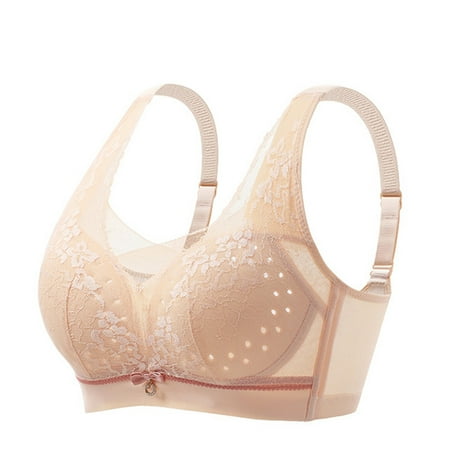 Cavosen Push up Bras for Women No Underwire Ice Silk Seamless Everyday Bras No Wire Gathered Together Solid Bralette Large Bust Padded Fixed Cup Breathable Comfortable Underwear
