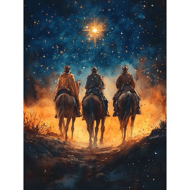 Qisvanset Framed Canvas Wall Art 12x16 Inch Three Wise Men Watercolor Religious Holiday Art