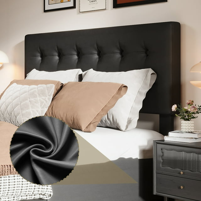 Full Size Platform Bed Frame with 4 Storage Drawers & Headboard,Faux Leather or Linen, Button Tufted Platform, Strong Wooden Slats,No Box Spring Needed