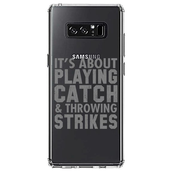 DistinctInk Clear Shockproof Hybrid Case for Samsung Galaxy Note 8 - TPU Bumper Acrylic Back Tempered Glass Screen Protector - It's About Playing Catch & Throwing Strikes