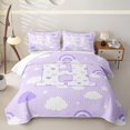 thumbnail image 2 of meiyoeat Purple Personalized Monogram Quilt Full,Rainbow Cloud Heart Initial Art Full Bedspread Sets For Girl,3-Piece, 2 of 7