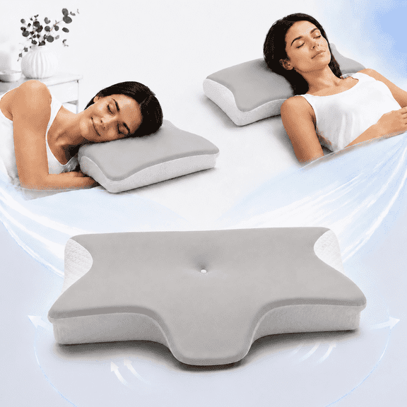 ClEANCOOL Cervical Neck Pillow, Ergonomic Contour Neck Pillow for Pain Relief, Orthopedic Neck Support for Side Back Stomach Sleepers, Cooling Pillowcase, Gray