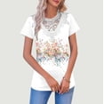thumbnail image 2 of Fewfanhot Women's Floral Lace Trim Short Sleeve Top Print V-Neck Casual Blouse Casual Soft Summer Tee for Women 2026 Spring Fashion Trendy T-Shirts, 2 of 5