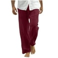 thumbnail image 2 of Kalauyu Mens Linen Pants Elastic Waist Loose Fit Casual Summer Beach Pants with Pockets Baggy Trousers, 2 of 6