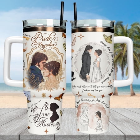 Pride And Prejudice 40oz Tumbler, Jane Austen Book Lover Stainless Tumbler, Mr Darcy Fan Tumbler, Romantic Classic Drinkware Tumbler