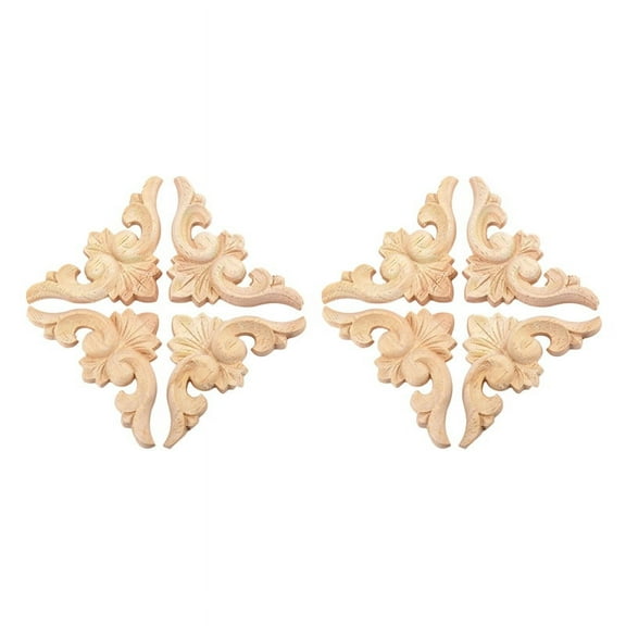 8Pcs 6x6cm European Style Wood Carved Corner Onlay Applique Furniture Unpainted Door Decor