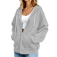 thumbnail image 3 of Vivianyo HD Women's Light Contrast Stitch Zip Up Hooded Sweatshirt, White Drawstring Kangaroo Pocket Long Sleeve Solid Casual Hooded Outer Tops for Women, Women's Gray, Sizes S-2XL, 3 of 8