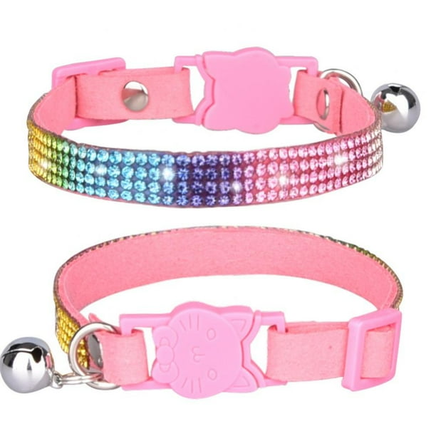 Adjustable Pet Cat Collars Color Diamond Necklace Cat Head Safety