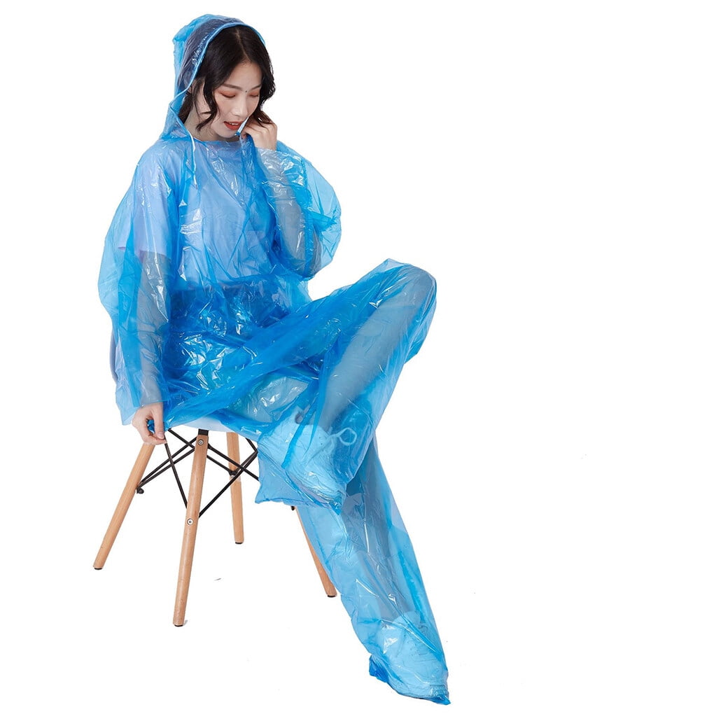 DALX One-Off Raincoat Top Pants Split Rainwear Outdoor Travel Waterproof PE Rain  Clothes For Adult Women Men Random Color 