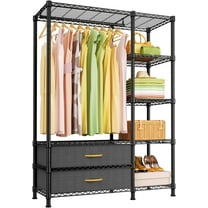 F3 Heavy Duty Clothes Rack（With Fabric Drawers）Freestanding Clothing Racks for Hanging Clothes，Adjustable Closet Organizer System，Portable Garment Rack 40" W x 15" D x 72" H，Max Load 700LBS，Black