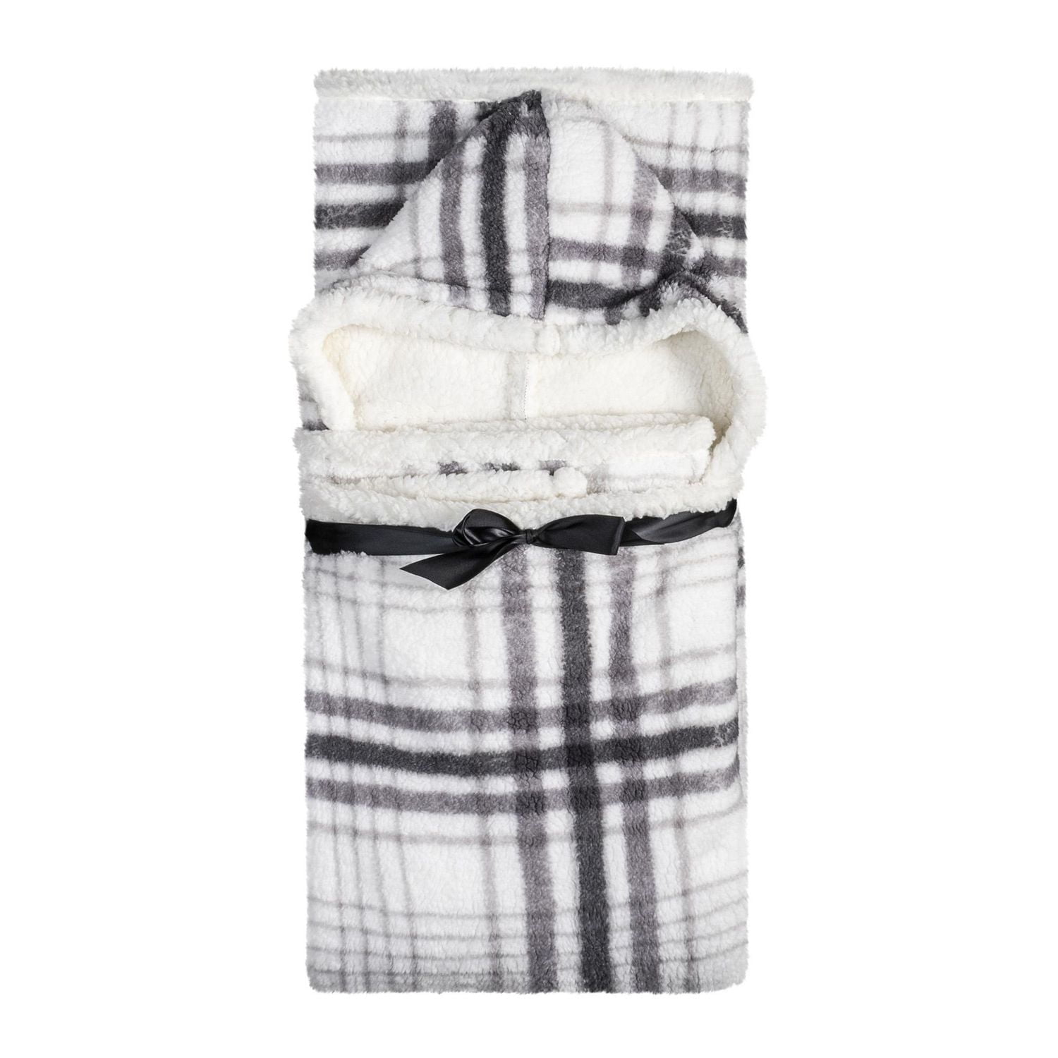 Safdie & Co. Premium Ultra Soft Hoodzy Hooded Throw Blanket with Sherpa Grey Plaid
