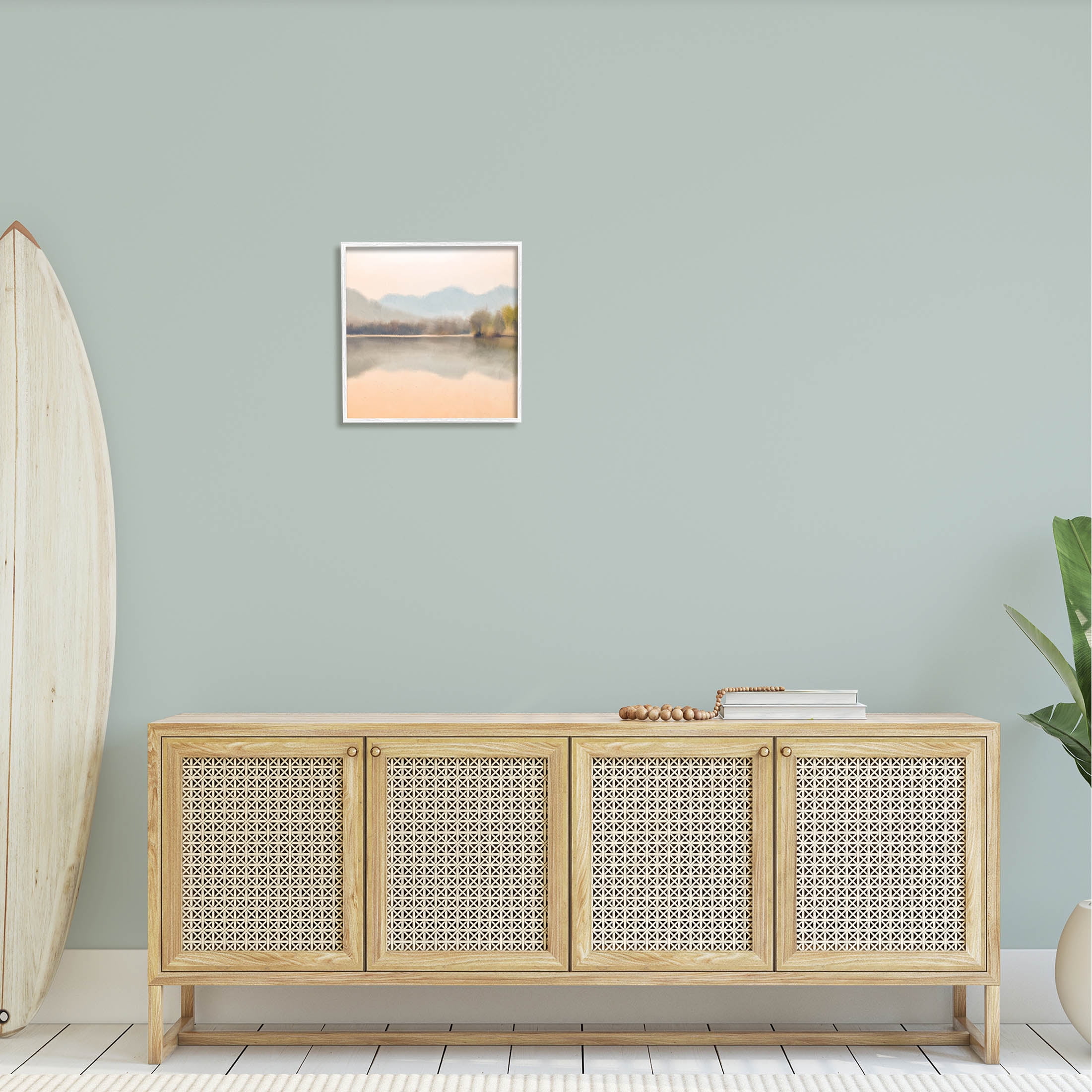 Stupell Industries Serene Sunrise Lake Mountain Reflection Graphic Art White Framed Art Print Wall Art, Design by Kim Allen