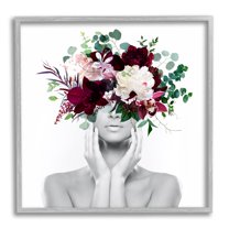 Stupell Modern Floral Arrangement Woman Botanical & Floral Painting Gray Framed Art Print Wall Art