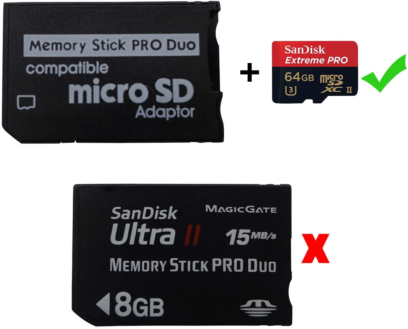 Memory Stick Pro Duo Adaptateur 8 Go 16 Go 32 Go Micro SD pour PSP 1000 2000 3000 3001 