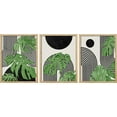thumbnail image 3 of PixonSign Framed Canvas Print Wall Art Set - Geometric Monstera Leaf Art - Set of 3 Abstract Shapes Mid-Century Minimalist Wall Décor for Living Room, Bedroom, Office - 12"x16"x3 Panels Natural, 3 of 5