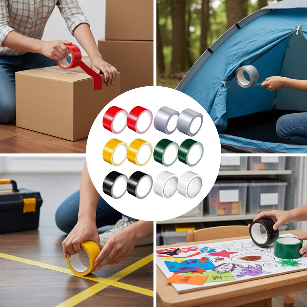 MOMOJIA 12 Rolls MultiPurpose Strong Adhesive Tape Colorful Duct Tape Carpet Floor Waterproof Tapes For Home Industrial Use